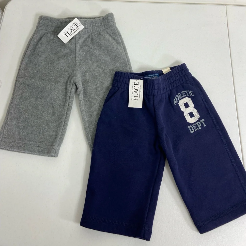 NEW Children’s Place baby unisex navy blue gray soft fleece pull on pants 6-9 mo